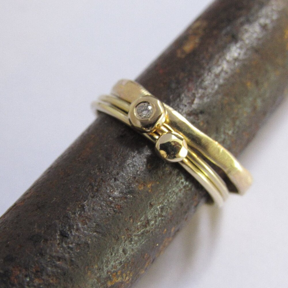 Unique 14K Gold Diamond Stacking Ring Set – Minimalist Engagement Rings